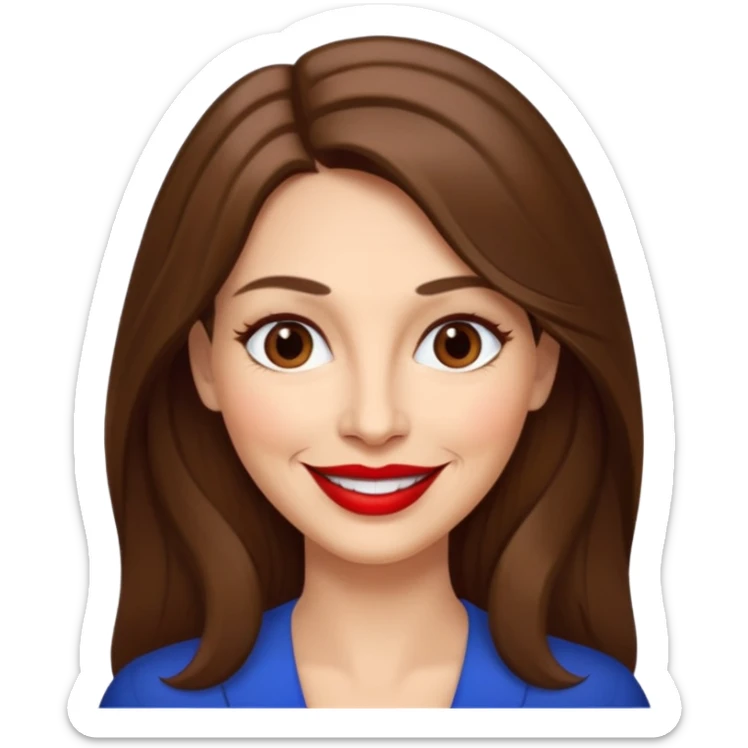 Woman 60, long brown hair, brown eyes, smiling sticker