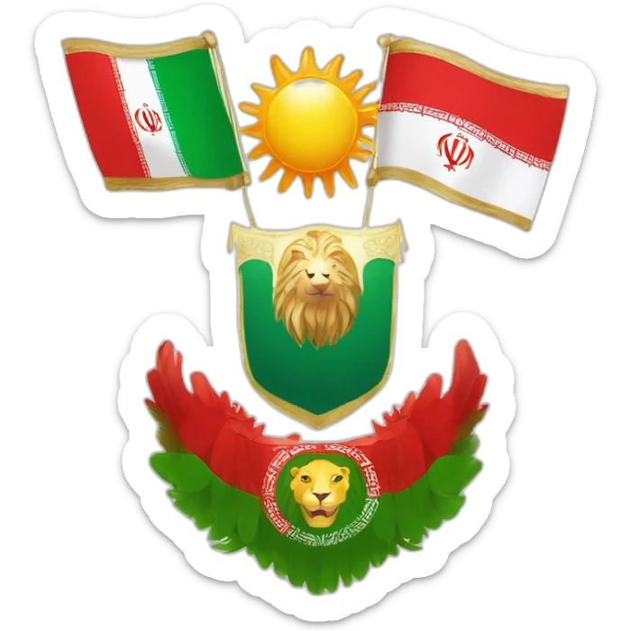 An eagle in the background of which is the lion and sun flag of Iran sticker