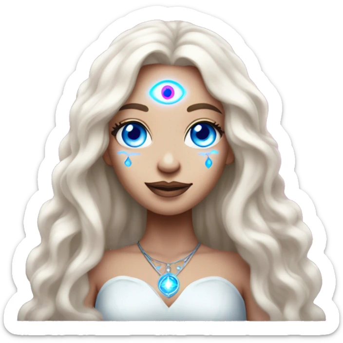 magical diva with thin pink andromedan skin long hair and blue eyes glowing third eye sticker