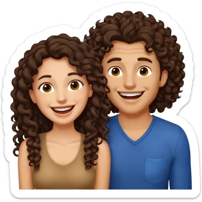 two people. one woman with long curly dark brown hair. one man with brown hair that goes up. they are laughing sticker