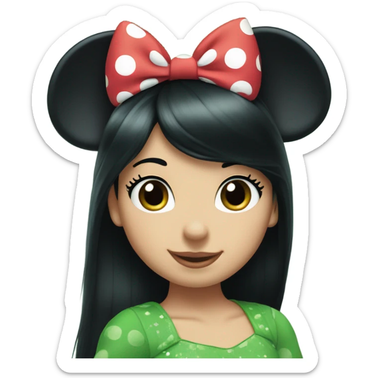 Minnie Mouse long black hair and green Minnie Mouse ears sticker