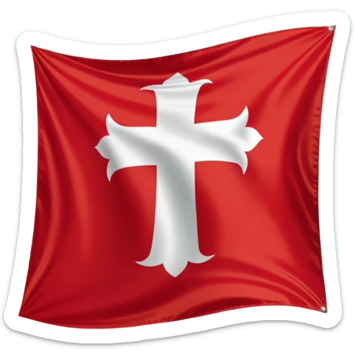 Apple iOS emoji style, drapeau savoyard, carré aux coins arrondis, fond rouge vif légèrement dégradé, croix blanche épaisse parfaitement centrée, rendu lisse et propre, léger effet glossy iOS, contraste élevé, design minimaliste, lisible en petite taille, fond transparent, haute résolution. sticker