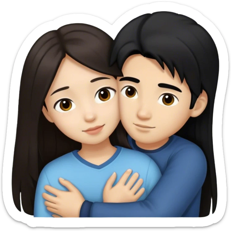 girl with long dark brown hair hugging asian boy with black hair sticker