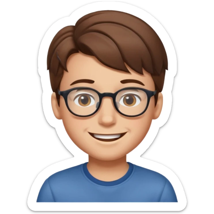 un ragazzo con gli occhiali e capelli in avanti e marroni che fa l'occhiolino ed è felice sticker