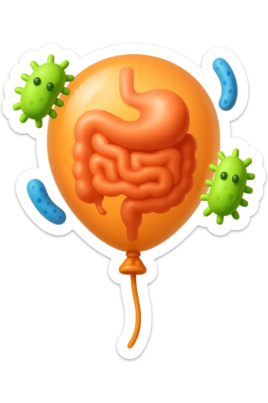 emoji stile iphone di un palloncino in 3d con intestino dentro e batteri intestinali intorno sticker