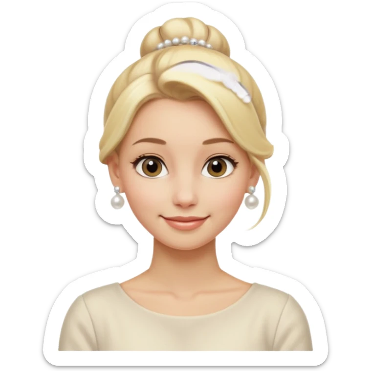 Blonde Women with Bun, Elegant Lady – blonde hair in neat low bun, pearl earrings, gentle smile.
 sticker