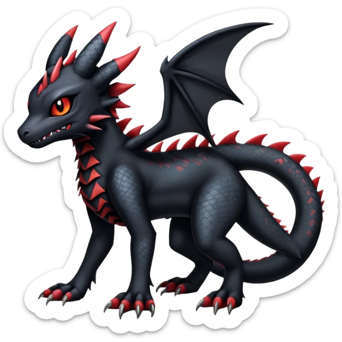 Gothic Edgy Badass Gloomy Cute Dark Guilmon-Salandit-Umbreon-Fakémon-hybrid-creature (full body)  sticker