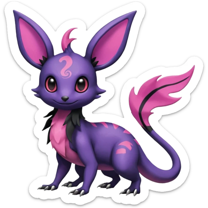 Rare exotic cute epic aesthetic Salandit-Eevee-Noibat-species-Fakemon-hybrid-creature, with markings, full body sticker