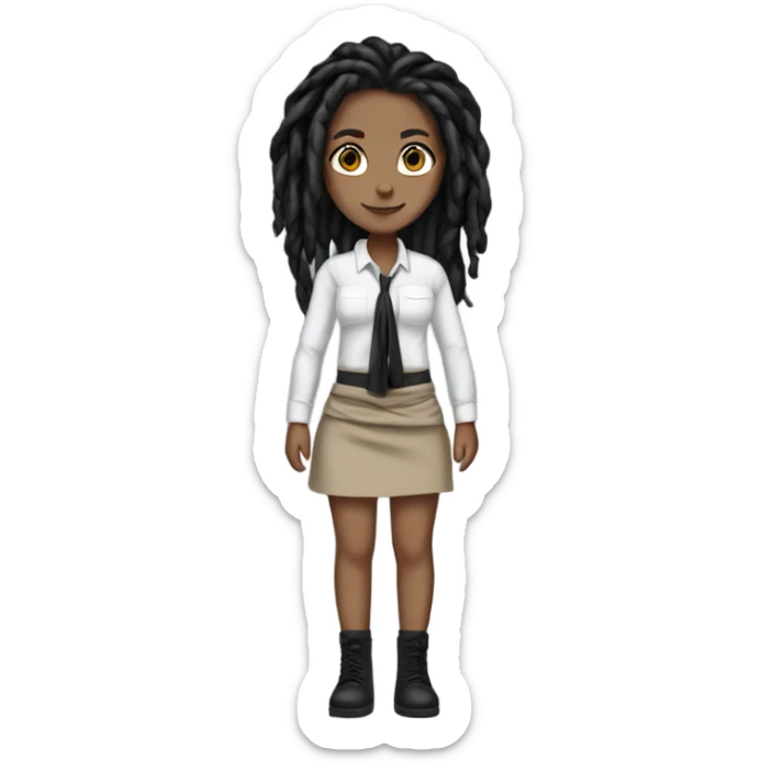 Tan girl with black locs dark white tied shirt black skirt full body sticker