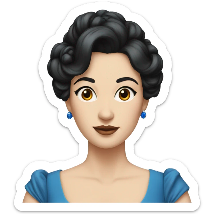 A pale noble woman with black hair in updo, blue dress sticker