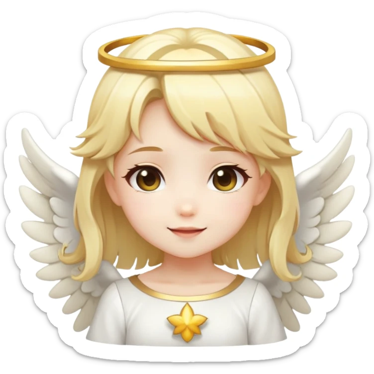 anime style, Cute chibi angel girl, blonde hair, with aureola, happy face sticker
