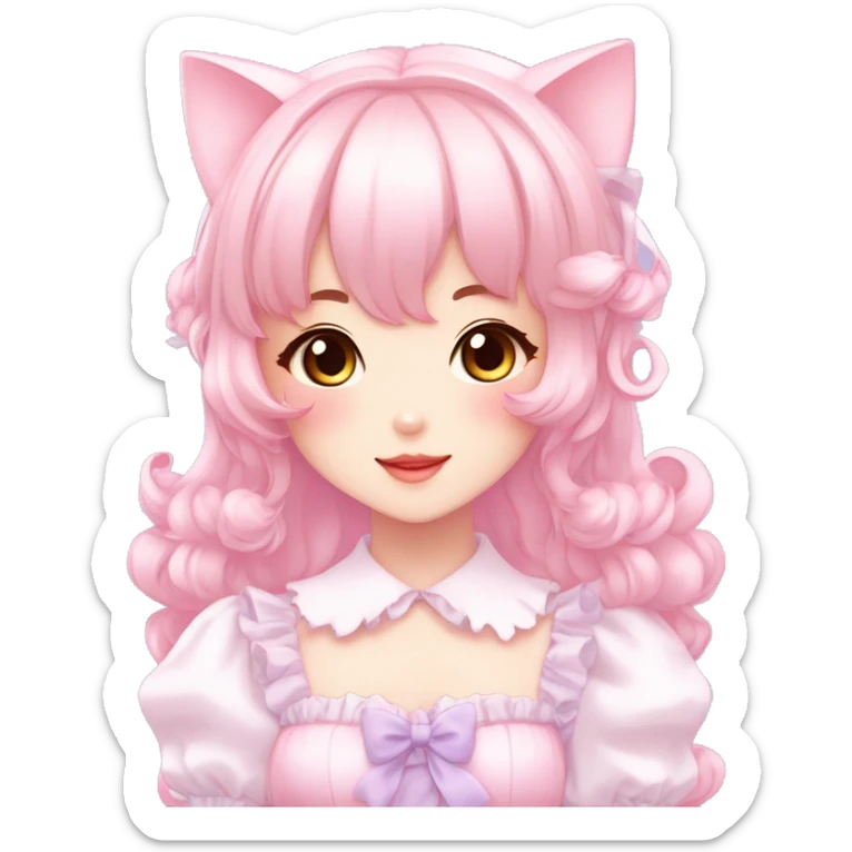 Shiny Blushing Cute Kawaii Beautiful Pastel Lolita Anime Catgirl Trending Style Cottagecore Pastelcore  full body sticker