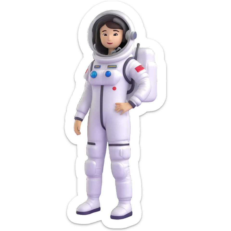 female cosmonaut in full length, standing, space suit, woman astronaut sticker