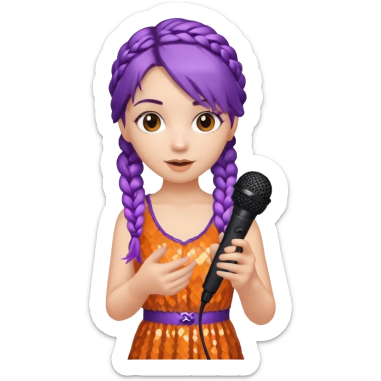 girl in orange blink dress, purple braided hair, holding a mic



















 sticker