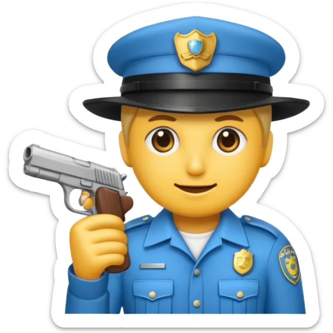 Un emojis con una gorra de lado una pistola y lanbro qué no sea un policía  sticker