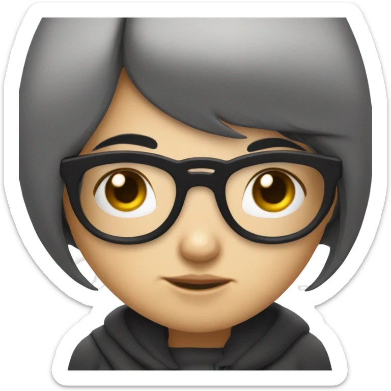Cute Shy girl with black hair and glasses sticker