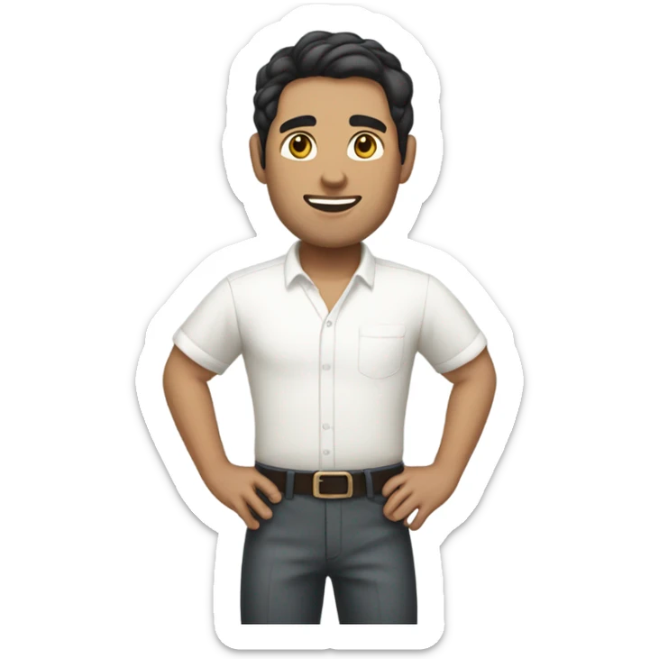 white male with dark hair and wearing a white skirt sticker