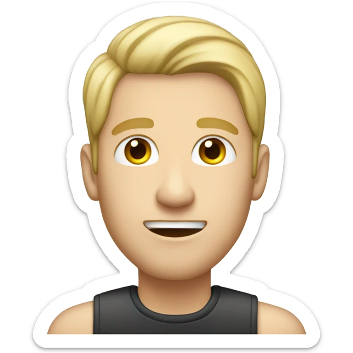 male portrait with blond hair and hearing aid in his ear sticker