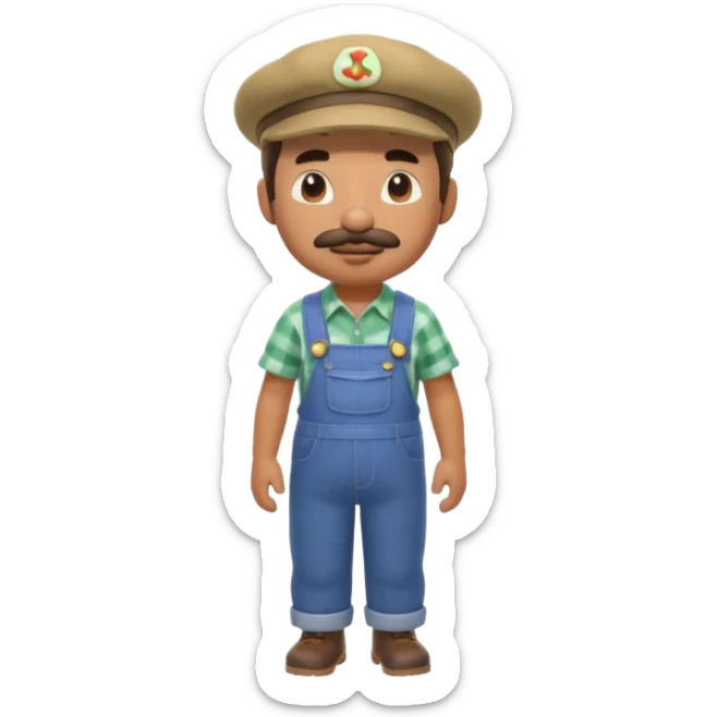 ANIMAL CROSSING CHARACTER ONLY: human famer with a beret and a mustache in the aninal crossing world 3d sticker