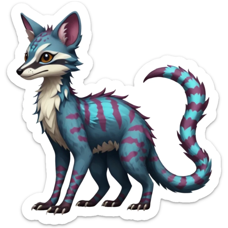Feral Rare Fantasy dark colorful Vernid-Sergal-Genet-Trico-species by LiLaiRa, random markings, tufted tail, tufted ears, full body sticker