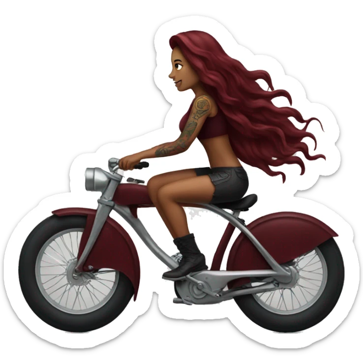 Beautiful tattooed  burgundy long haired woman riding a bike sticker