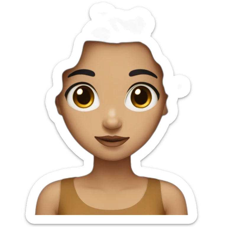 A girl with black hair, brown eyes, and a brown dress sticker