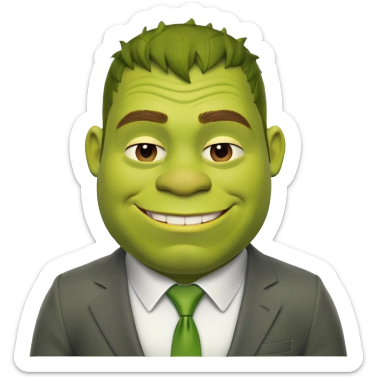 Sporty Shrek in an office suit with a smile on his face, but very tired sticker