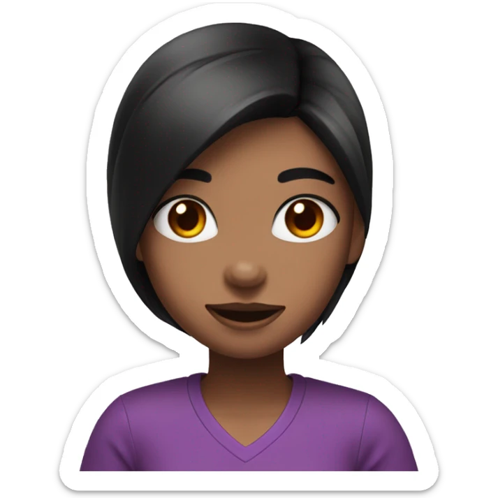 girl emote cuddling a heart with red shirt purple eyes black hair and smile on face sticker