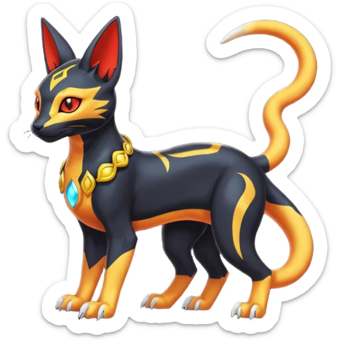 Colorful orange red black yellow Bastet-Salandit-Umbreon-Gatomon-Vernid-Protogen-Digimon-Fakémon-Pokémon-creature  (full body) sticker