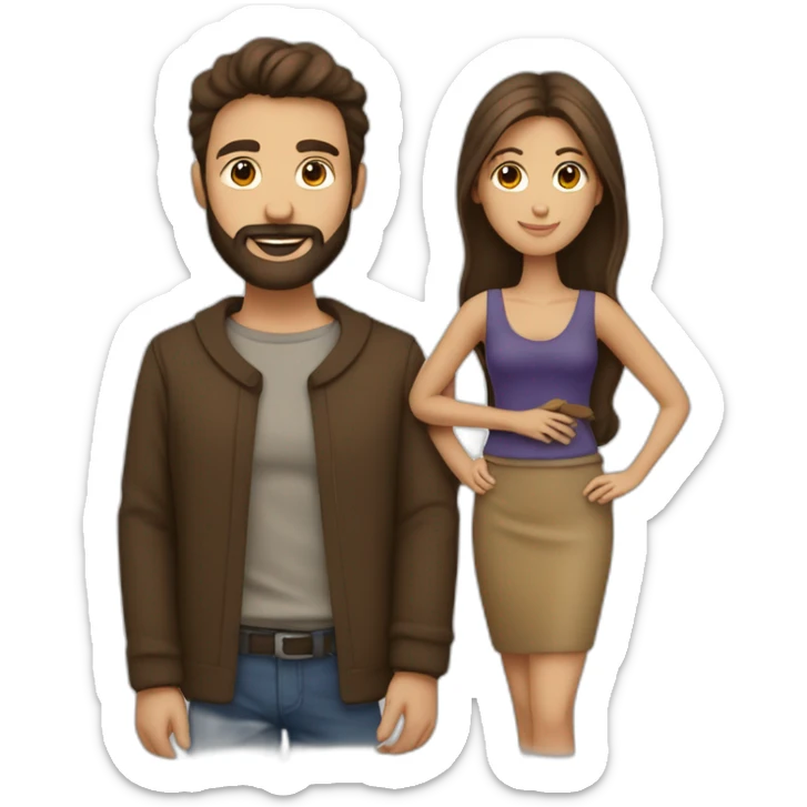 Homme brun avec barbe et une baguette qui pointe vers une femme brune en top crop et jupe  sticker