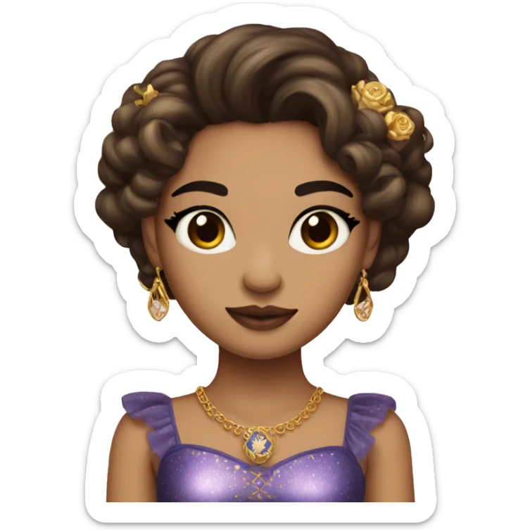 Create the zodiac sign leo as a brunette girl with elaborate makeup and dress that matches the zodiac sign  sticker