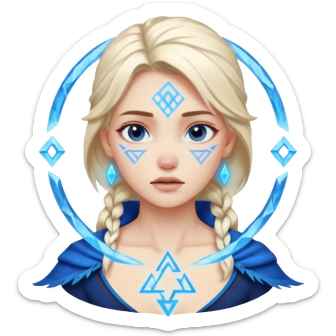 Woman frozen mid-spell, glowing runes around her body, charged silence sticker