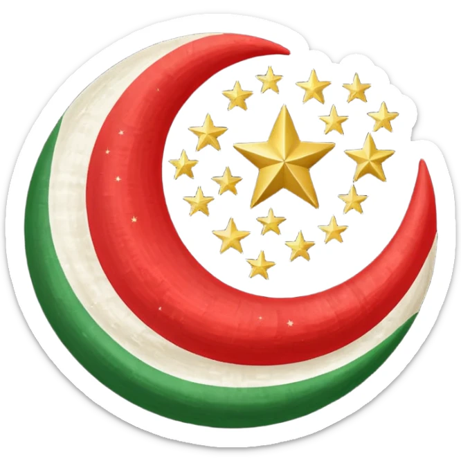A flag emoji red white green in center islamic golden moon suronded by star circulary sticker