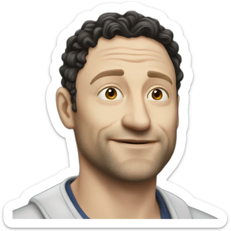 tim robinson face but his hair is long shoulder length curly black hair, wide triangular shape sticker