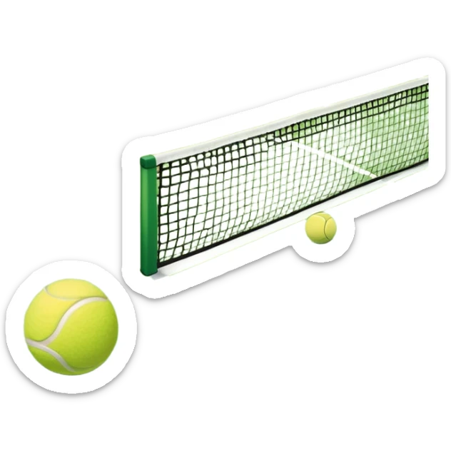 A tennis court with perfectly marked lines and a tennis ball resting near the baseline. The scene highlights the open space of the court, with a net dividing the two sides, capturing the focus and athleticism of the sport. sticker