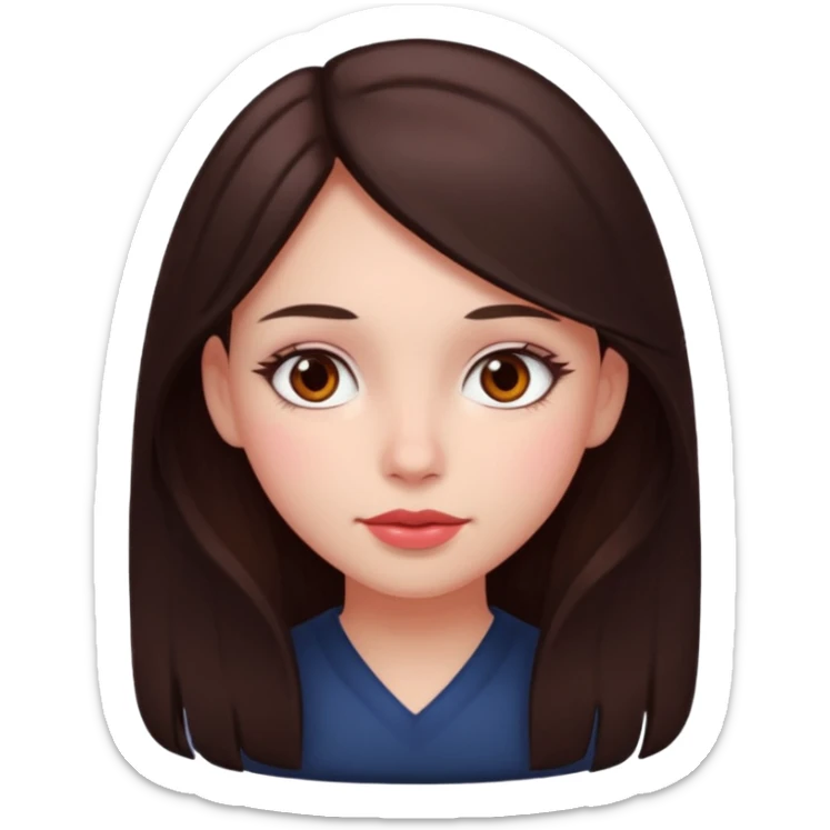 An emoji featuring a girl with dark brown long hair, brown eyes, light pinkish skin, red cheeks sticker