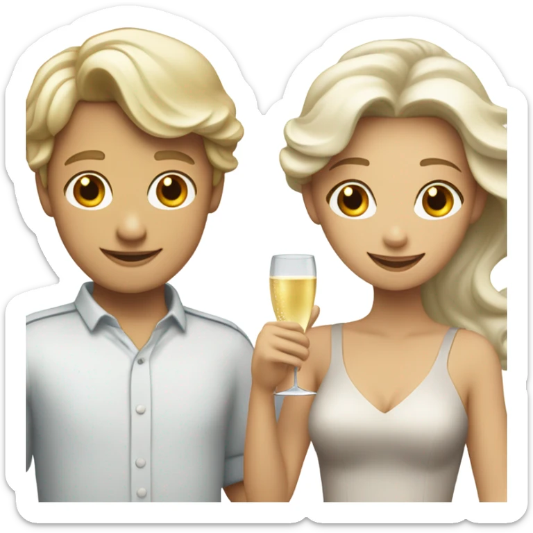 a white boy with gray hair and a girl with long blond wavy hair dancing with a glass of champagne sticker