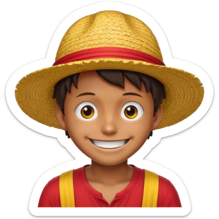 Luffy with a big smile and red shirt with yellow and red straw hat sticker