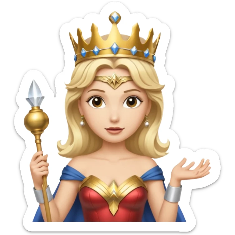 Blonde Wonder Woman holding short white orchestra conductor’s baton and bell sticker