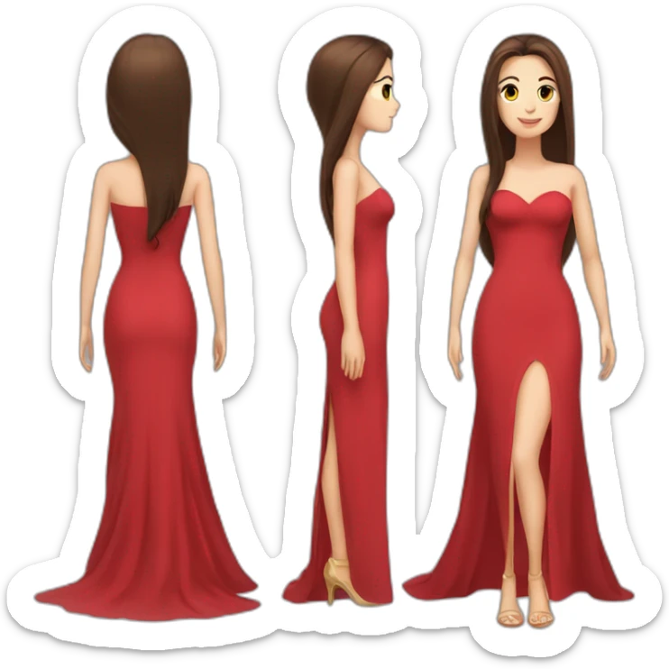 brunette with long straight hair with brown eyes in a full-length red evening dress sticker