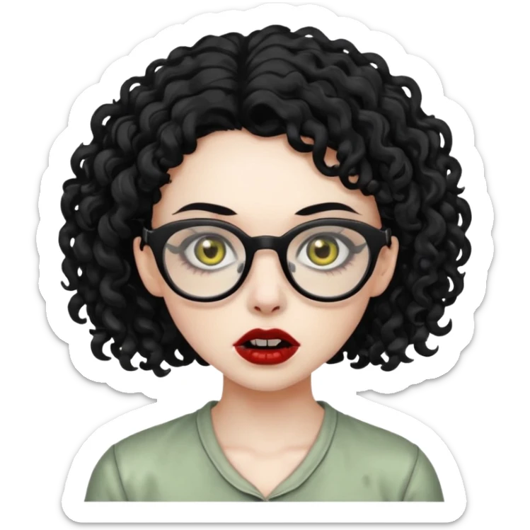 Faz uma zombie feminina de cabelo preto cacheado bonito e óculos de grau preto  sticker