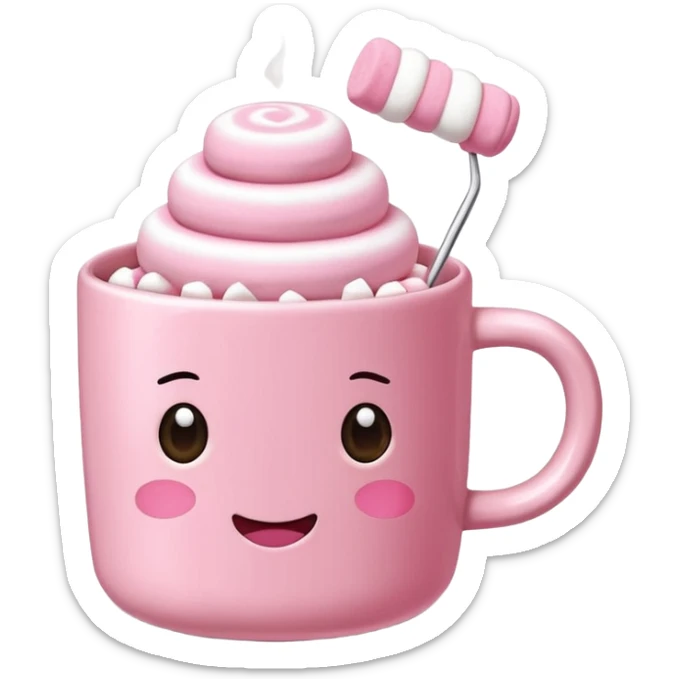 Kakao in pinker Tasse mit pink weißen mini marshmallow. OHNE Gesicht!!!, ästhetisch sticker