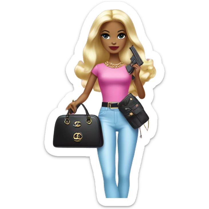 barbie girl holding chanel purse and toy gun  sticker
