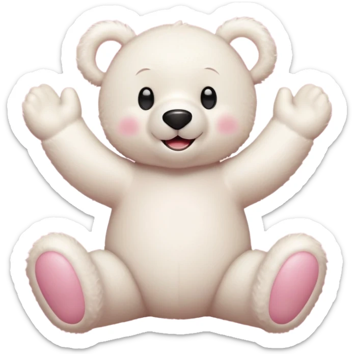 Osito blanco tierno, fondo rosa, guiñando un ojo y sonriendo con brazos levantados. sticker