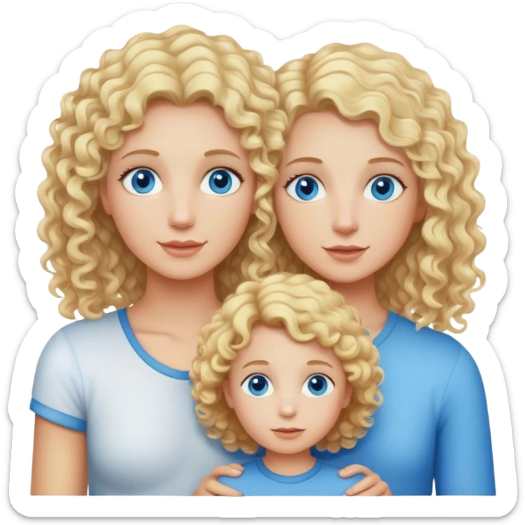 Mom with curly blonde hair with twins blonde straight hair boy and girl blue eyes sticker