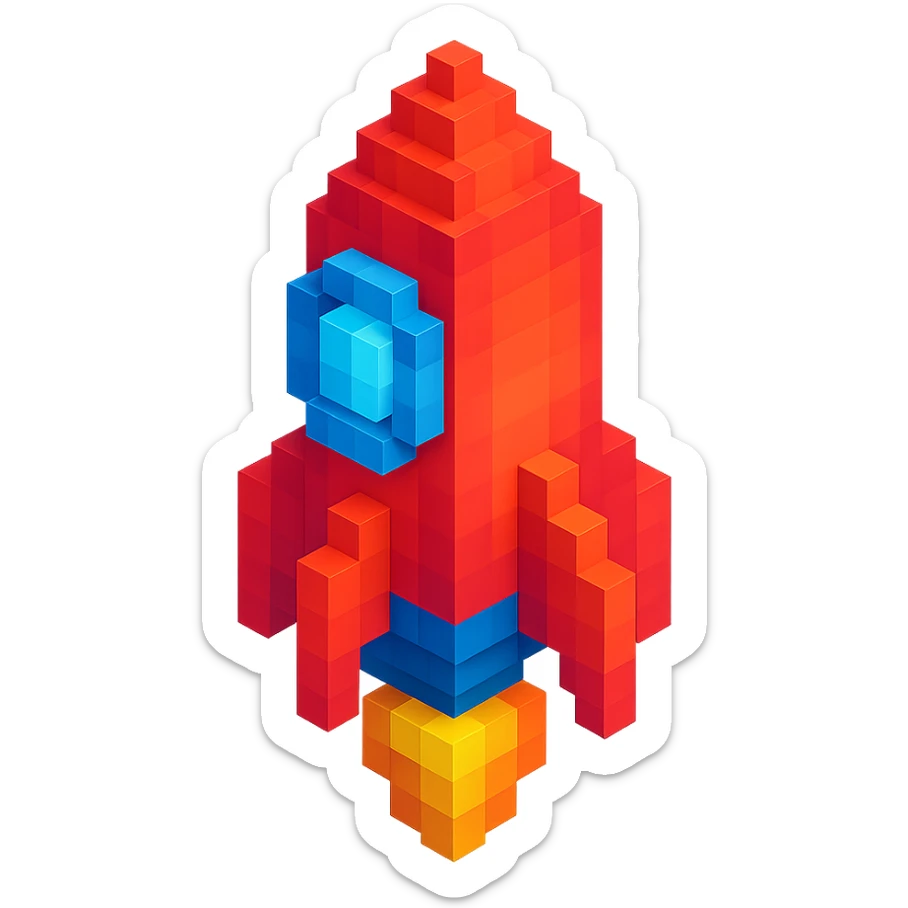 voxel style rocket ship, isometric view sticker