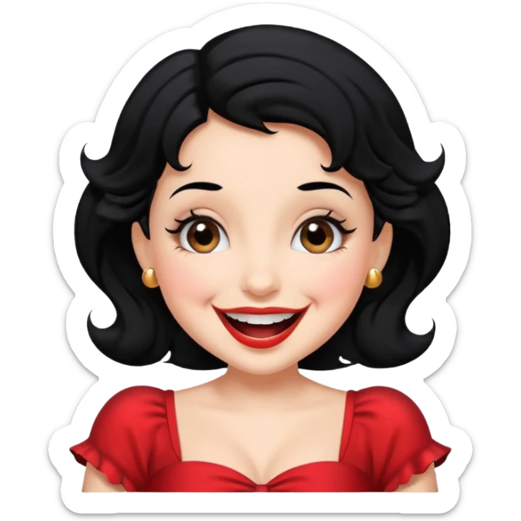 Do not change the face I already created, I want her with Betty boop face and black hair laughing sticker