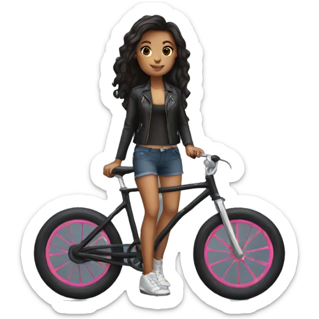 I need to generate a girl with dark not long hair on a bike sticker