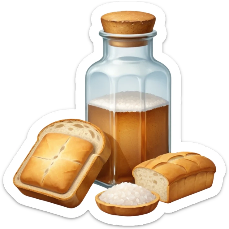 a one victorian bottle of salt and a loaf of bread sticker