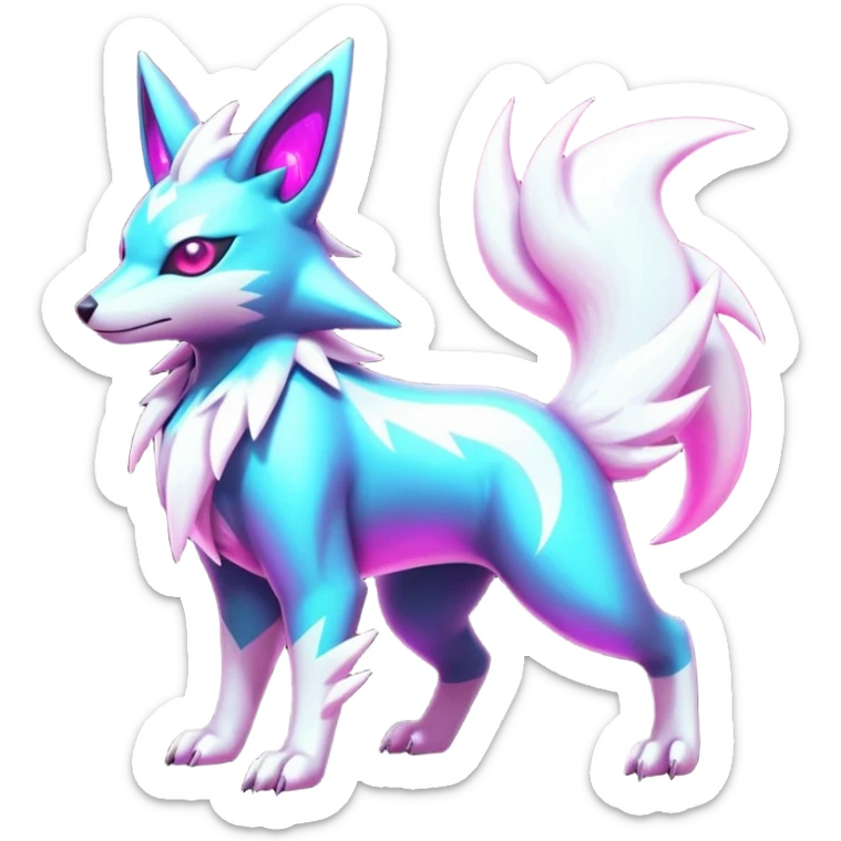 Neon glowing sparkly glittery White and magenta cyperpunk futuristic feral Zangoose-Manectric-Luxray-Umbreon-Vaporeon-Amaura-Electrike-fusion-creature  sticker